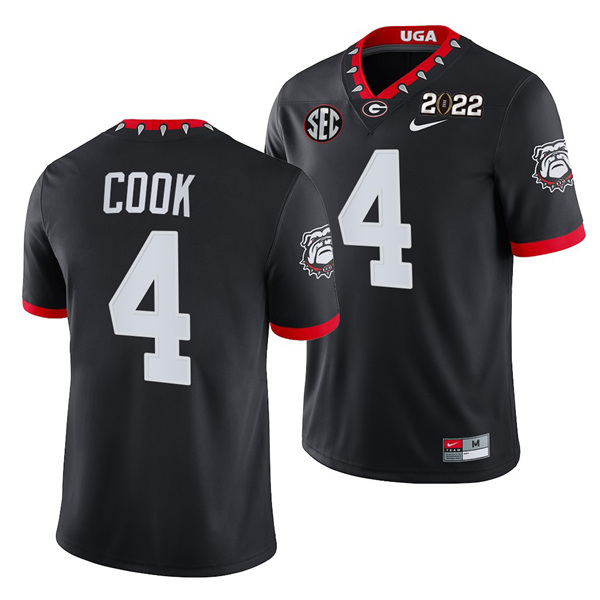 Men’s Georgia Bulldogs #4 James Cook 2022 Patch Black College Football Stitched Jersey Men’s Georgia Bulldogs #4 James Cook 2022 Patch Black College Football Stitched Jersey